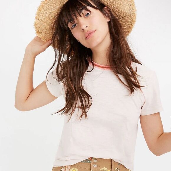 MADEWELL Whisper Cotton Ringer Tee Lucid Pink Women’s Size XS Style L7304 - Picture 1 of 7